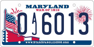 MD license plate 0AJ6013