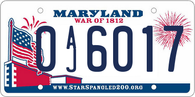 MD license plate 0AJ6017