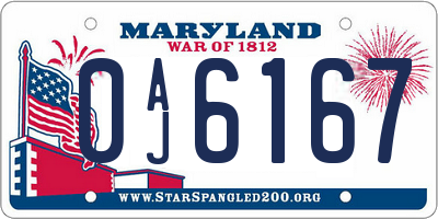 MD license plate 0AJ6167