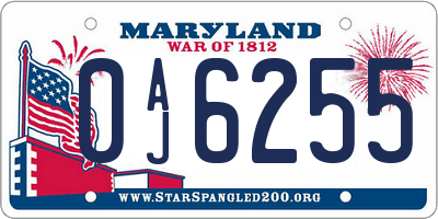 MD license plate 0AJ6255