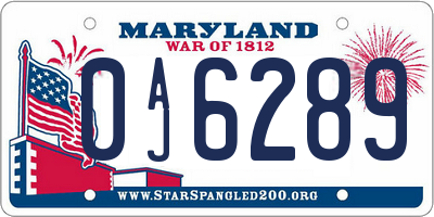 MD license plate 0AJ6289