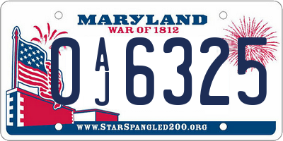 MD license plate 0AJ6325