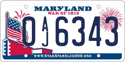 MD license plate 0AJ6343