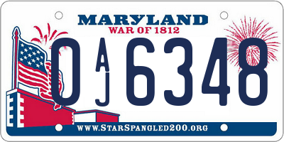 MD license plate 0AJ6348