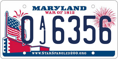 MD license plate 0AJ6356