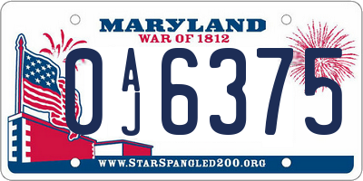 MD license plate 0AJ6375
