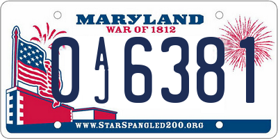 MD license plate 0AJ6381