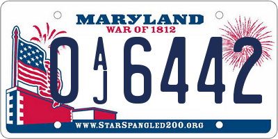 MD license plate 0AJ6442