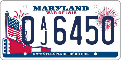 MD license plate 0AJ6450