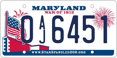 MD license plate 0AJ6451