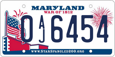 MD license plate 0AJ6454