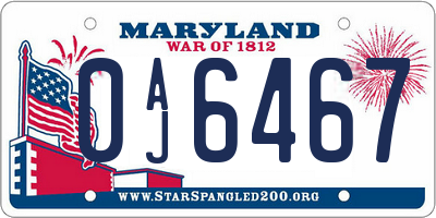 MD license plate 0AJ6467