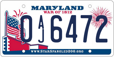 MD license plate 0AJ6472