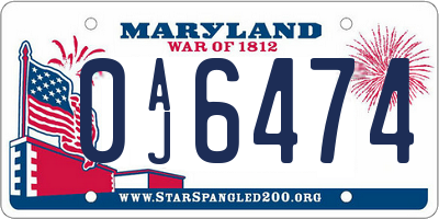MD license plate 0AJ6474