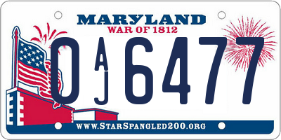 MD license plate 0AJ6477