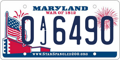 MD license plate 0AJ6490
