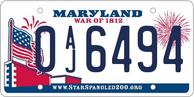MD license plate 0AJ6494