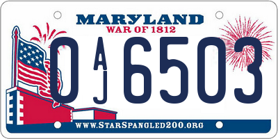 MD license plate 0AJ6503