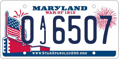 MD license plate 0AJ6507