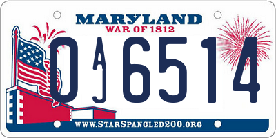 MD license plate 0AJ6514
