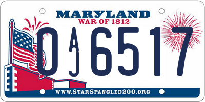 MD license plate 0AJ6517