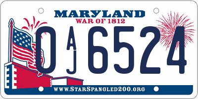 MD license plate 0AJ6524