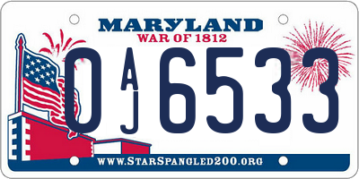MD license plate 0AJ6533