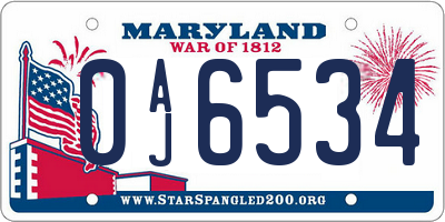 MD license plate 0AJ6534