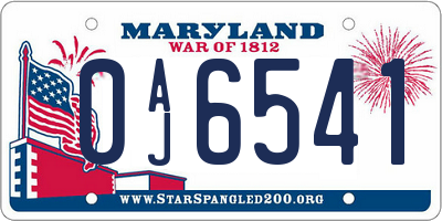 MD license plate 0AJ6541