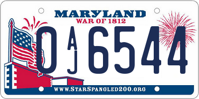 MD license plate 0AJ6544