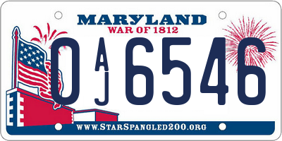 MD license plate 0AJ6546