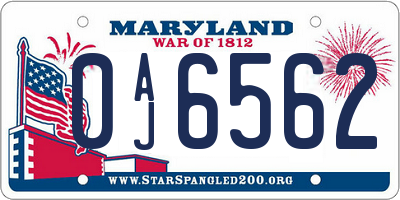 MD license plate 0AJ6562