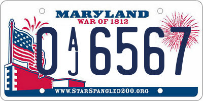MD license plate 0AJ6567