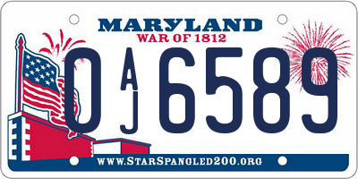 MD license plate 0AJ6589