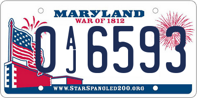 MD license plate 0AJ6593