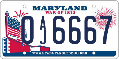MD license plate 0AJ6667