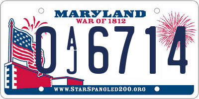 MD license plate 0AJ6714