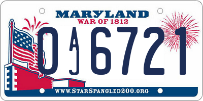 MD license plate 0AJ6721