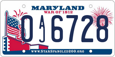 MD license plate 0AJ6728