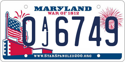 MD license plate 0AJ6749