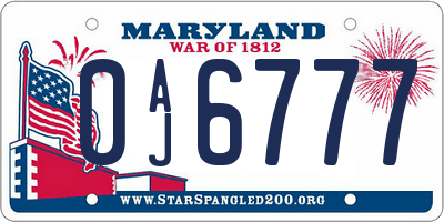 MD license plate 0AJ6777