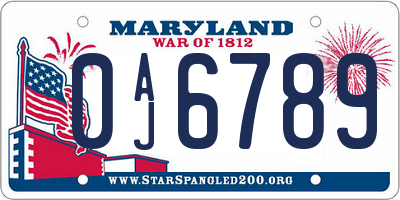 MD license plate 0AJ6789