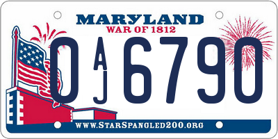 MD license plate 0AJ6790
