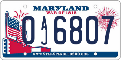 MD license plate 0AJ6807
