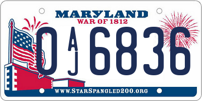 MD license plate 0AJ6836
