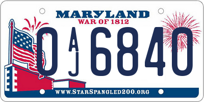 MD license plate 0AJ6840