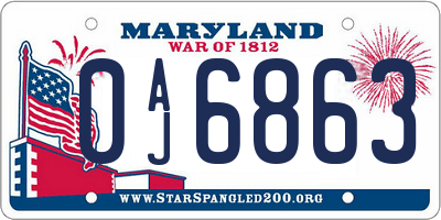 MD license plate 0AJ6863