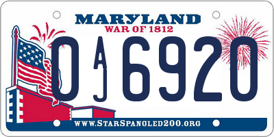 MD license plate 0AJ6920