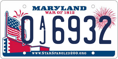 MD license plate 0AJ6932