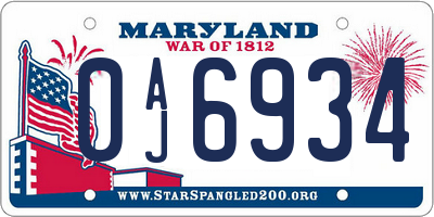 MD license plate 0AJ6934